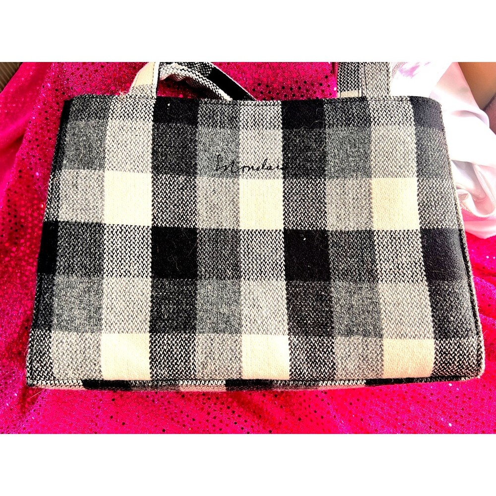 Mondani New York Vintage Y2K Black & White Plaid Flannel Shoulder Bag Retro